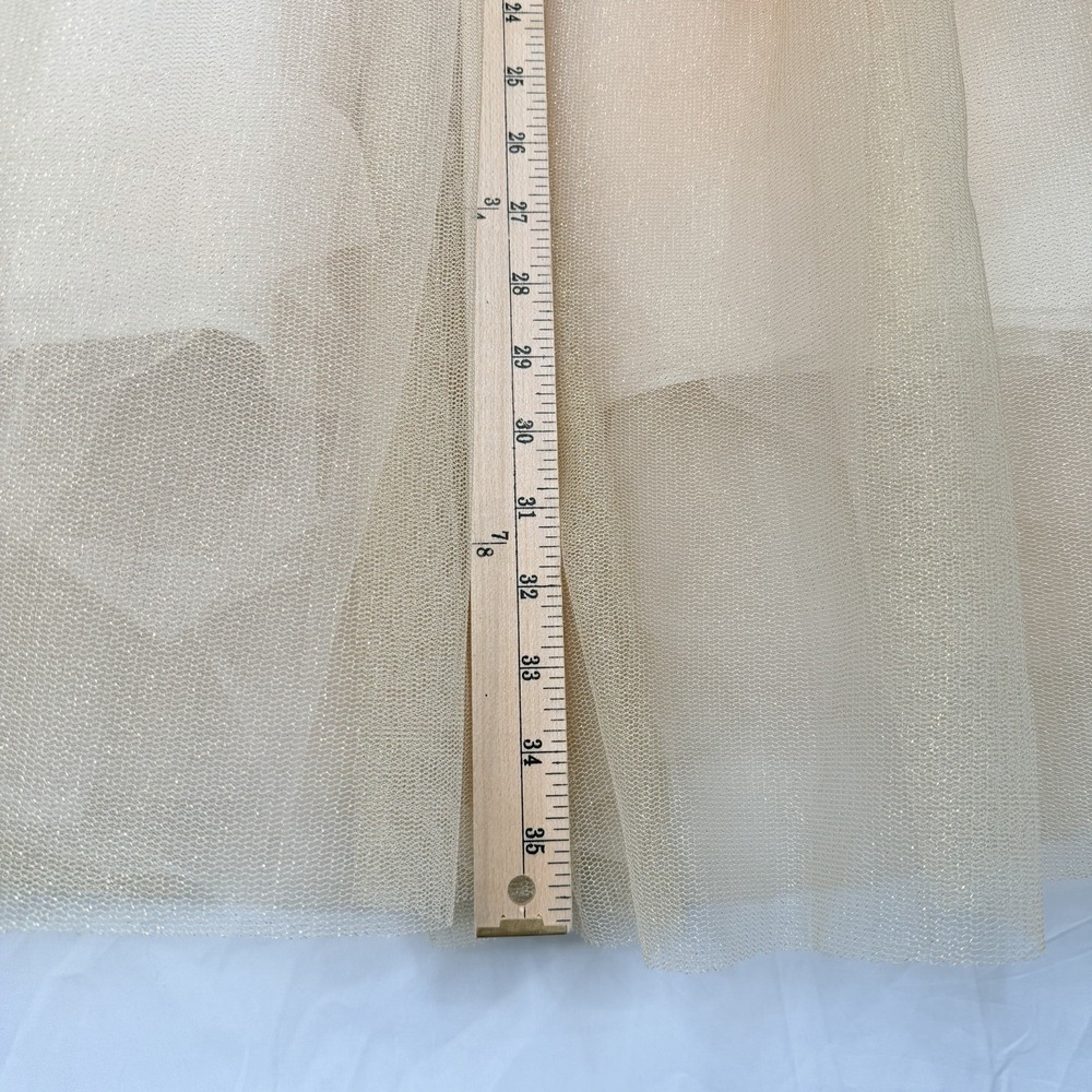 J.Crew Tulle Ball Skirt in Pale Buff Gold Pleated Ribbon Belt A-line Maxi Sz-00 - Picture 10 of 16